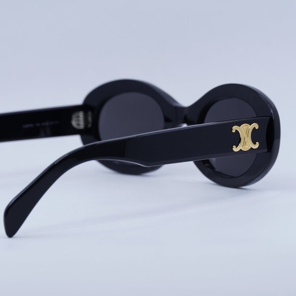 Celine CL40194U 01A Sunglasses Shiny Black Oval Frame, Smoke Lenses - Picture 6 of 13